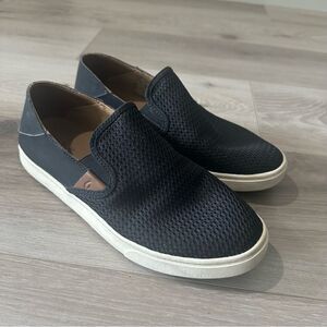 OluKai Pehuea Black Mesh Fold Back Slip On Loafers Woman's Size 9 US 39 EU